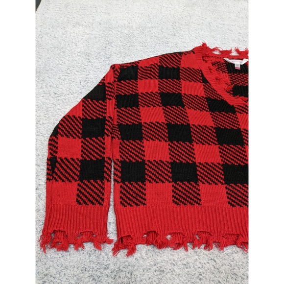 No Boundaries Plaid Cropped Red Black Grunge Punk Y2K Whimsigoth Womens Large - Picture 2 of 15